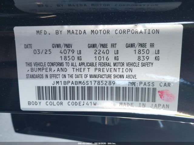 Продажа на аукционе авто 2025 Mazda Mazda3 2.5 S Select Sport, vin: JM1BPABM6S1785289, номер лота: 45156841