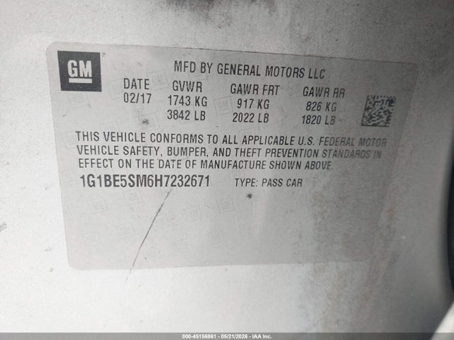 Продаж на аукціоні авто 2017 Chevrolet Cruze Lt Auto, vin: 1G1BE5SM6H7232671, номер лоту: 45156861