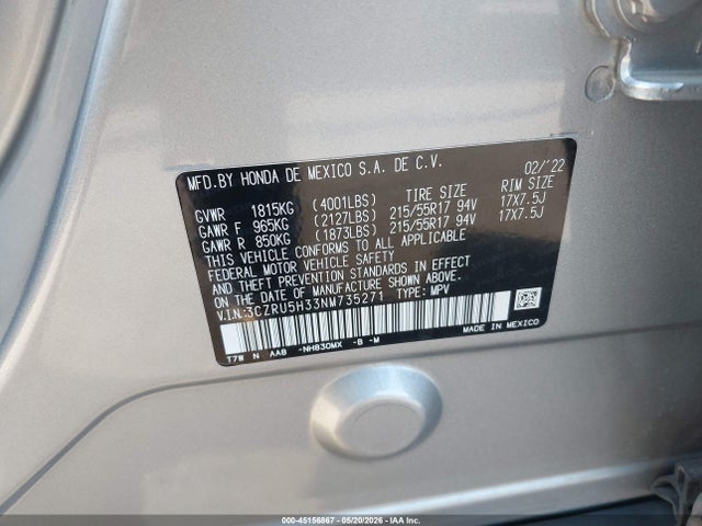 3CZRU5H33NM735271 Honda Hr-v 2wd Lx