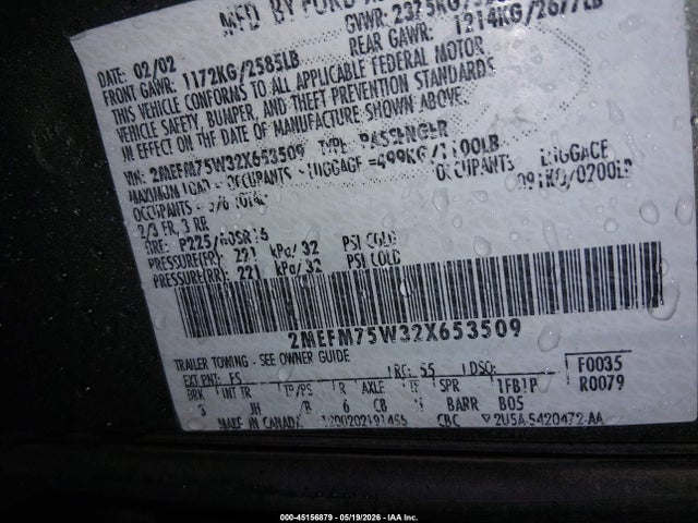 Продаж на аукціоні авто 2002 Mercury Grand Marquis Ls, vin: 2MEFM75W32X653509, номер лоту: 45156879