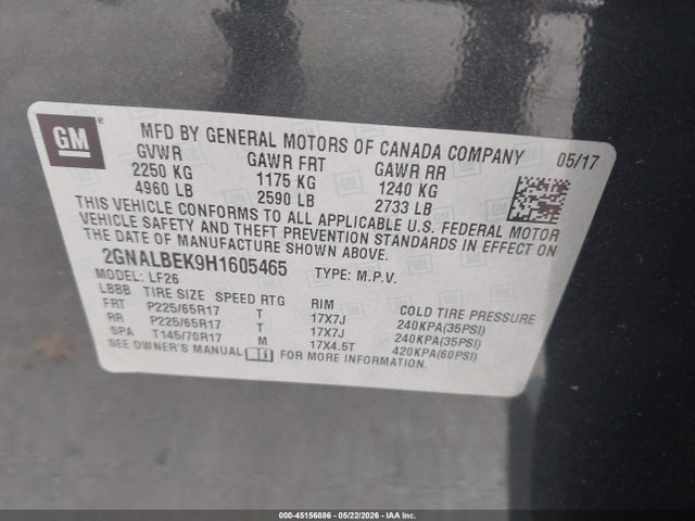 Продаж на аукціоні авто 2017 Chevrolet Equinox Ls, vin: 2GNALBEK9H1605465, номер лоту: 45156886