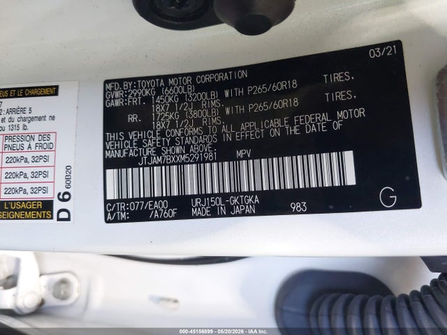 Продажа на аукционе авто 2021 Lexus Gx Gx 460 Premium, vin: JTJAM7BXXM5291981, номер лота: 45156899