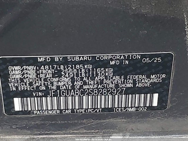 2025 Subaru Impreza Base 5-door მანქანა იყიდება აუქციონზე, vin: JF1GUABC2S8282927, აუქციონის ნომერი: 45156918