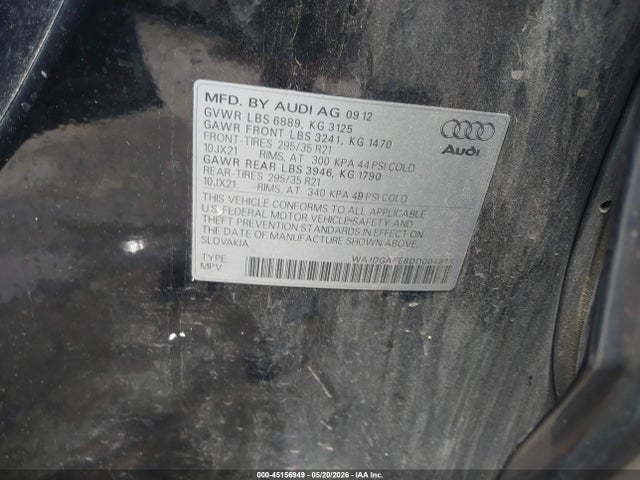 Aukcja sprzedaży 2013 Audi Q7 3.0t S Line Prestige, vin: WA1DGAFE8DD004876, numer aukcji: 45156949