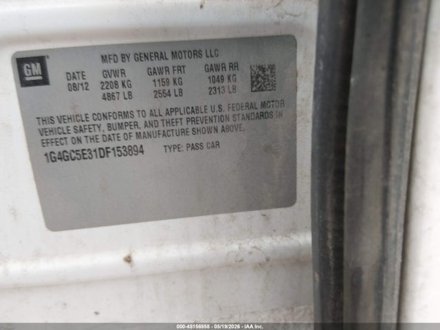 Продаж на аукціоні авто 2013 Buick Lacrosse Leather Group, vin: 1G4GC5E31DF153894, номер лоту: 45156958