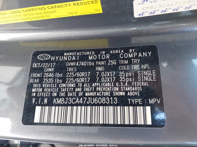 2018 Hyundai Tucson Sel მანქანა იყიდება აუქციონზე, vin: KM8J3CA47JU608313, აუქციონის ნომერი: 45156960