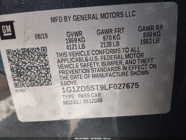 1G1ZD5ST9LF027675 Chevrolet Malibu Fwd Lt