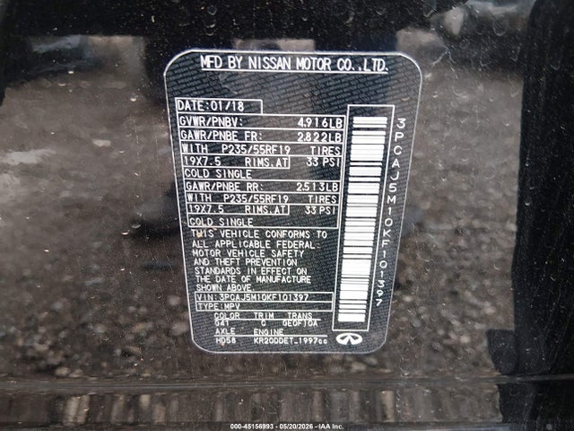 2019 Infiniti Qx50 Essential მანქანა იყიდება აუქციონზე, vin: 3PCAJ5M10KF101397, აუქციონის ნომერი: 45156993