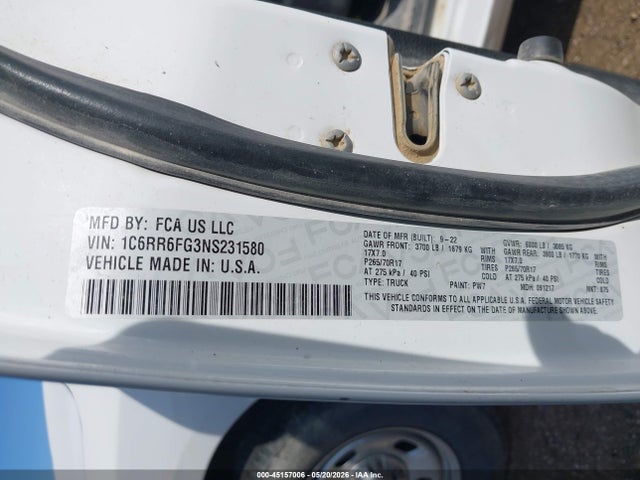 Продажа на аукционе авто 2022 Ram 1500 Classic Tradesman  4x2 6'4 Box, vin: 1C6RR6FG3NS231580, номер лота: 45157006