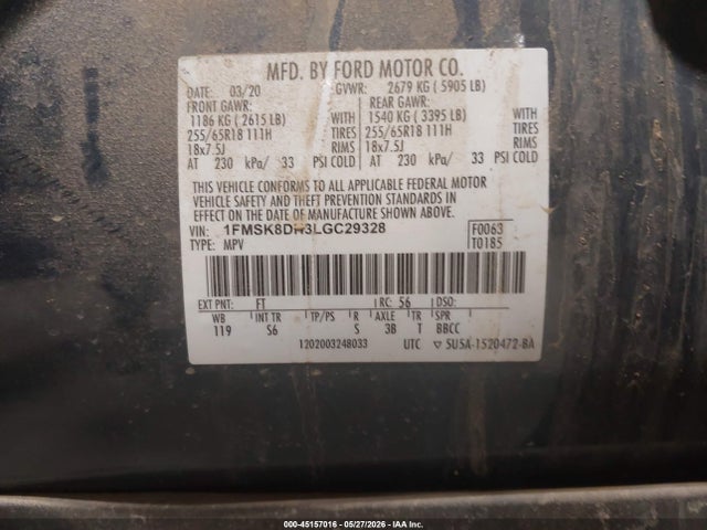Ford EXPLORER XLT 2020 1FMSK8DH3LGC29328 Image 9