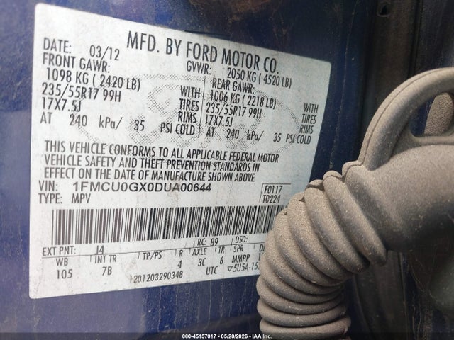 2013 Ford Escape Se მანქანა იყიდება აუქციონზე, vin: 1FMCU0GX0DUA00644, აუქციონის ნომერი: 45157017
