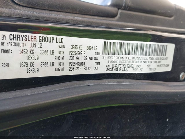 45157023 :رقم المزاد ، 1C4RJFBT0CC326821 vin ، 2012 Jeep Grand Cherokee Limited مزاد بيع