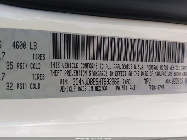 2017 Jeep New Compass Latitude 4x4 მანქანა იყიდება აუქციონზე, vin: 3C4NJDBB8HT693262, აუქციონის ნომერი: 45157049