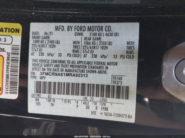 Ford Bronco Sport 2021 3FMCR9A61MRA92313 Image 9