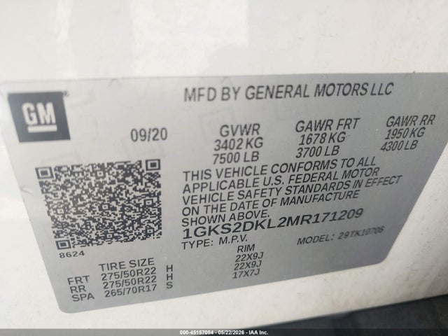 Aukcja sprzedaży 2021 Gmc Yukon 4wd Denali, vin: 1GKS2DKL2MR171209, numer aukcji: 45157054
