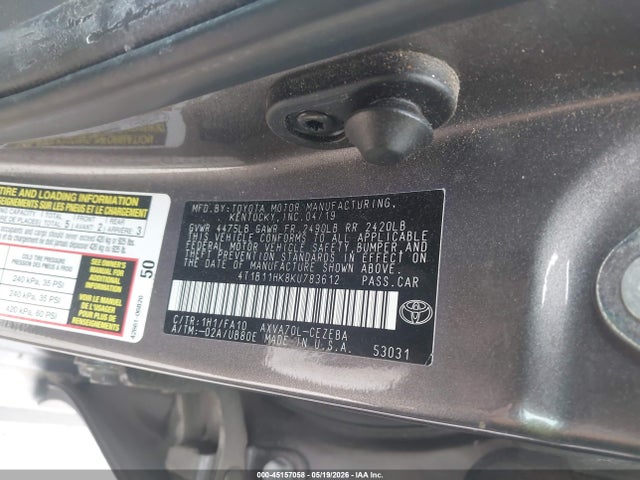 45157058 :رقم المزاد ، 4T1B11HK8KU783612 vin ، 2019 Toyota Camry L مزاد بيع