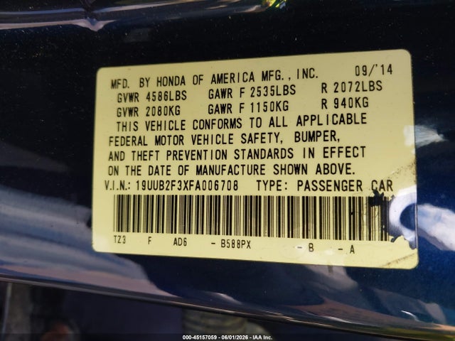 Aukcja sprzedaży 2015 Acura Tlx V6, vin: 19UUB2F3XFA006708, numer aukcji: 45157059