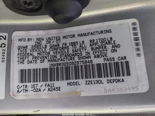 Aukcja sprzedaży 2008 Toyota Corolla Ce, vin: 1NXBR32E08Z975848, numer aukcji: 45157060