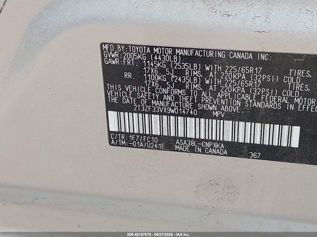Aukcja sprzedaży 2009 Toyota Rav4, vin: 2T3ZF33VX9W014740, numer aukcji: 45157078