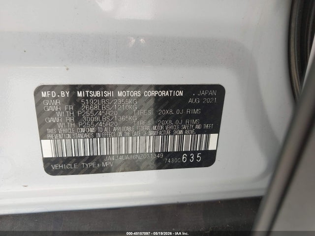 Aukcja sprzedaży 2022 Mitsubishi Outlander Black Edition S-awc/se 2.5 S-awc/se Launch Edition S-awc, vin: JA4J4UA86NZ031349, numer aukcji: 45157097