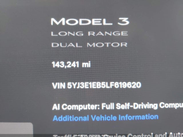 Продажа на аукционе авто 2020 Tesla Model 3 Long Range Dual Motor All-wheel Drive, vin: 5YJ3E1EB5LF619620, номер лота: 45157099