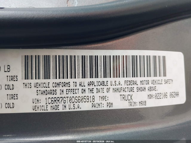 Auction sale of the 2013 Ram 1500 Big Horn, vin: 1C6RR7GT0DS605918, lot number: 45157134