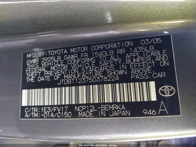 Продаж на аукціоні авто 2005 Toyota Echo, vin: JTDBT123750378224, номер лоту: 45157144