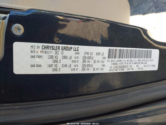 2013 Chrysler Town & Country Touring მანქანა იყიდება აუქციონზე, vin: 2C4RC1BG6DR656472, აუქციონის ნომერი: 45157146