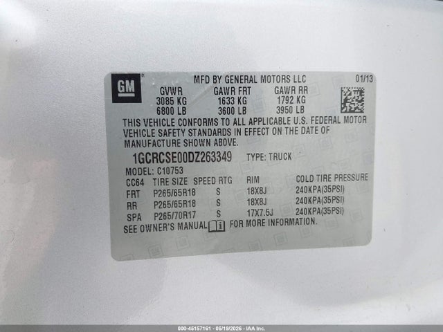 Продажа на аукционе авто 2013 Chevrolet Silverado 1500 Lt, vin: 1GCRCSE00DZ263349, номер лота: 45157161
