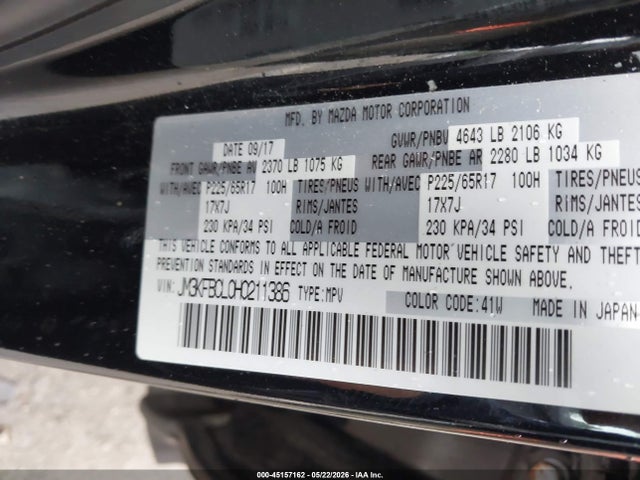 Aukcja sprzedaży 2017 Mazda Cx-5 Touring, vin: JM3KFBCL0H0211386, numer aukcji: 45157162