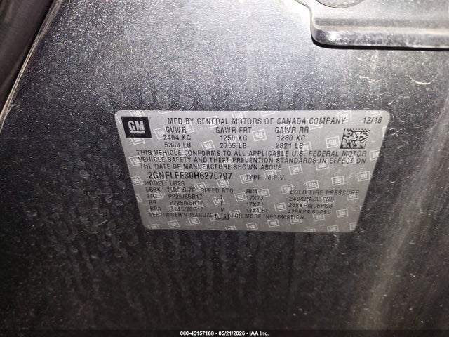 45157168 :رقم المزاد ، 2GNFLFE30H6270797 vin ، 2017 Chevrolet Equinox Lt مزاد بيع