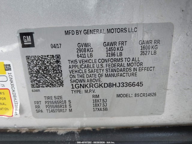 Chevrolet Traverse 1lt 2017 1GNKRGKD8HJ336645 Image 9