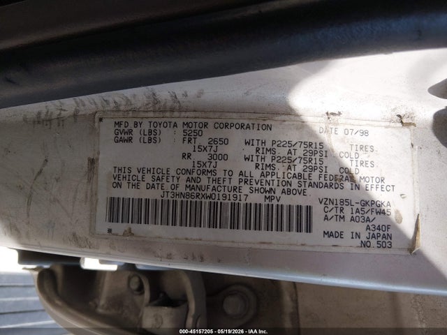 Aukcja sprzedaży 1998 Toyota 4runner Sr5 V6, vin: JT3HN86RXW0191917, numer aukcji: 45157205