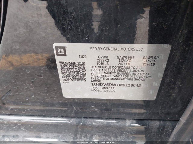 2021 Cadillac Ct5 V-series მანქანა იყიდება აუქციონზე, vin: 1G6DV5RW1M0118042, აუქციონის ნომერი: 45157222