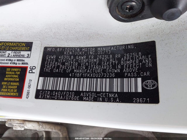 Продажа на аукционе авто 2013 Toyota Camry Le, vin: 4T1BF1FKXDU273236, номер лота: 45157244