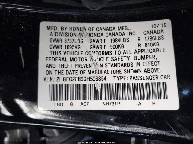 Honda CIVIC EX 2016 2HGFC2F86GH506854 Image 9