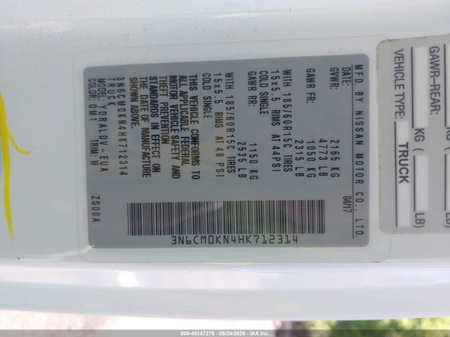 45157276 :رقم المزاد ، 3N6CM0KN4HK712314 vin ، 2017 Nissan Nv200 S مزاد بيع