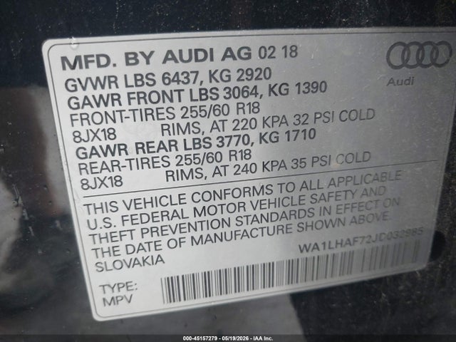 Aukcja sprzedaży 2018 Audi Q7 2.0t Premium, vin: WA1LHAF72JD032985, numer aukcji: 45157279