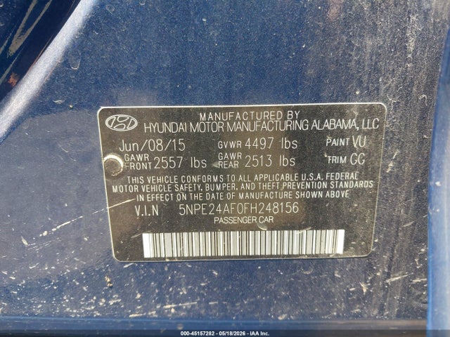 Aukcja sprzedaży 2015 Hyundai Sonata Se, vin: 5NPE24AF0FH248156, numer aukcji: 45157282
