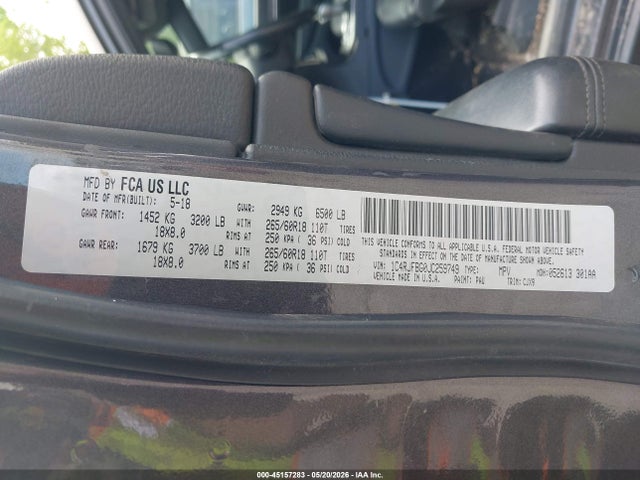 2018 Jeep Grand Cherokee Limited 4x4 მანქანა იყიდება აუქციონზე, vin: 1C4RJFBG0JC259749, აუქციონის ნომერი: 45157283