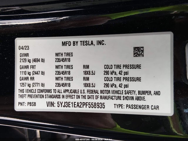 Tesla Model 3 Rear-wheel Drive 2023 5YJ3E1EA2PF558935 Image 9