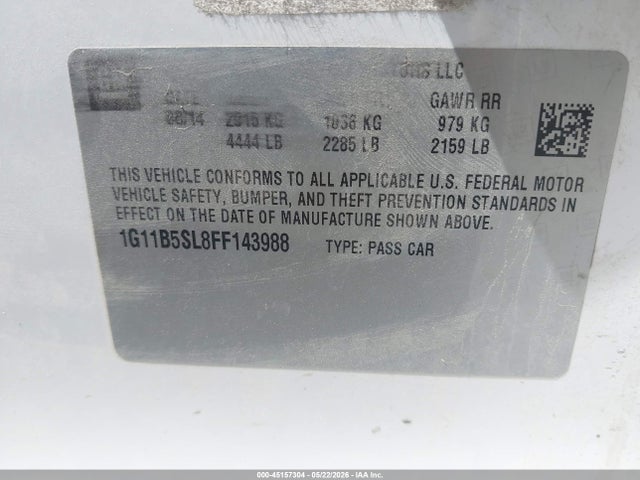 Продажа на аукционе авто 2015 Chevrolet Malibu Ls, vin: 1G11B5SL8FF143988, номер лота: 45157304