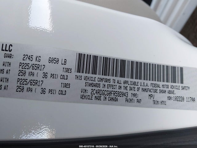 Продаж на аукціоні авто 2015 Dodge Grand Caravan Sxt, vin: 2C4RDGCG0FR592043, номер лоту: 45157316