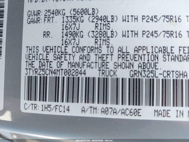 Aukcja sprzedaży 2021 Toyota Tacoma Sr5 V6, vin: 3TYRZ5CN4MT002844, numer aukcji: 45157342