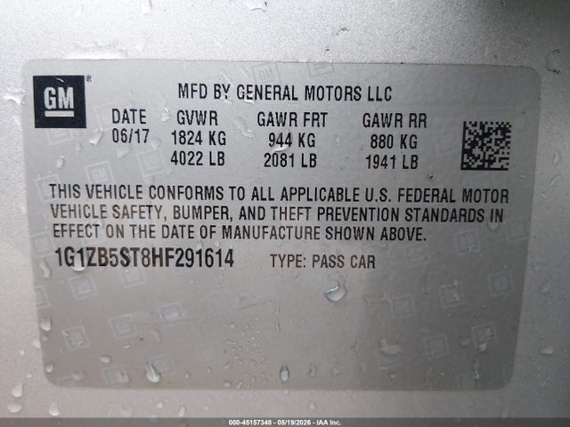 Продажа на аукционе авто 2017 Chevrolet Malibu Ls, vin: 1G1ZB5ST8HF291614, номер лота: 45157348