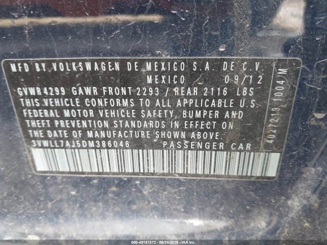 Продажа на аукционе авто 2013 Volkswagen Jetta 2.0l Tdi, vin: 3VWLL7AJ5DM386046, номер лота: 45157372
