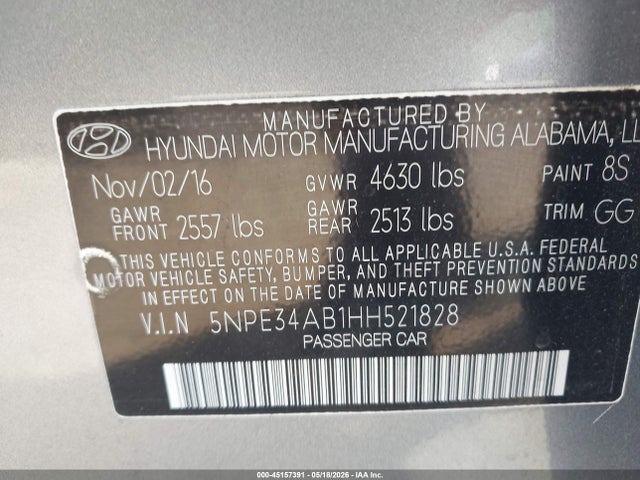 Продаж на аукціоні авто 2017 Hyundai Sonata Limited 2.0t, vin: 5NPE34AB1HH521828, номер лоту: 45157391