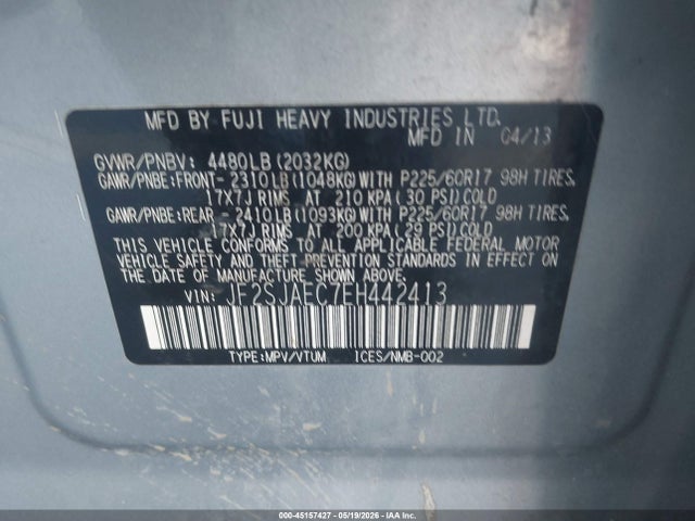 Aukcja sprzedaży 2014 Subaru Forester 2.5i Premium, vin: JF2SJAEC7EH442413, numer aukcji: 45157427