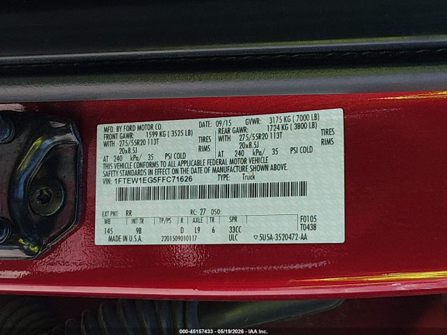 Ford F-150 Platinum 2015 1FTEW1EG5FFC71626 Image 9