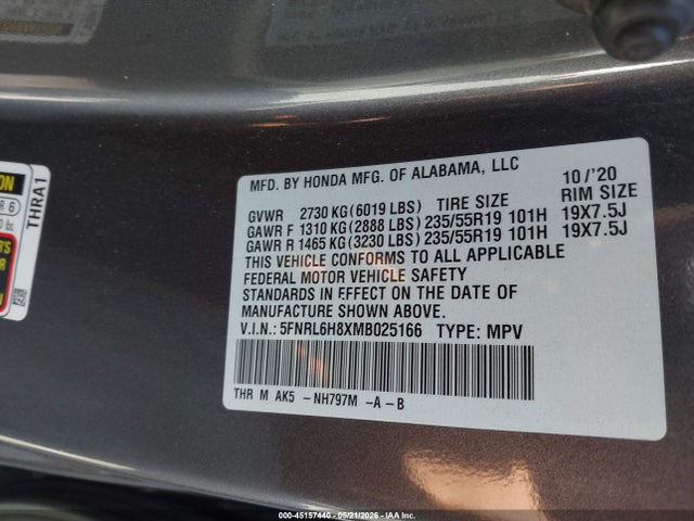 Honda Odyssey Touring 2021 5FNRL6H8XMB025166 Image 9